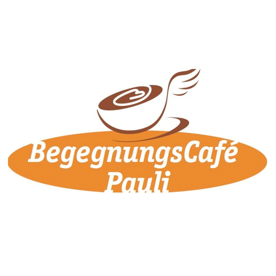 Logo von BegegnungsCafé Pauli mit Kaffeetasse oben.