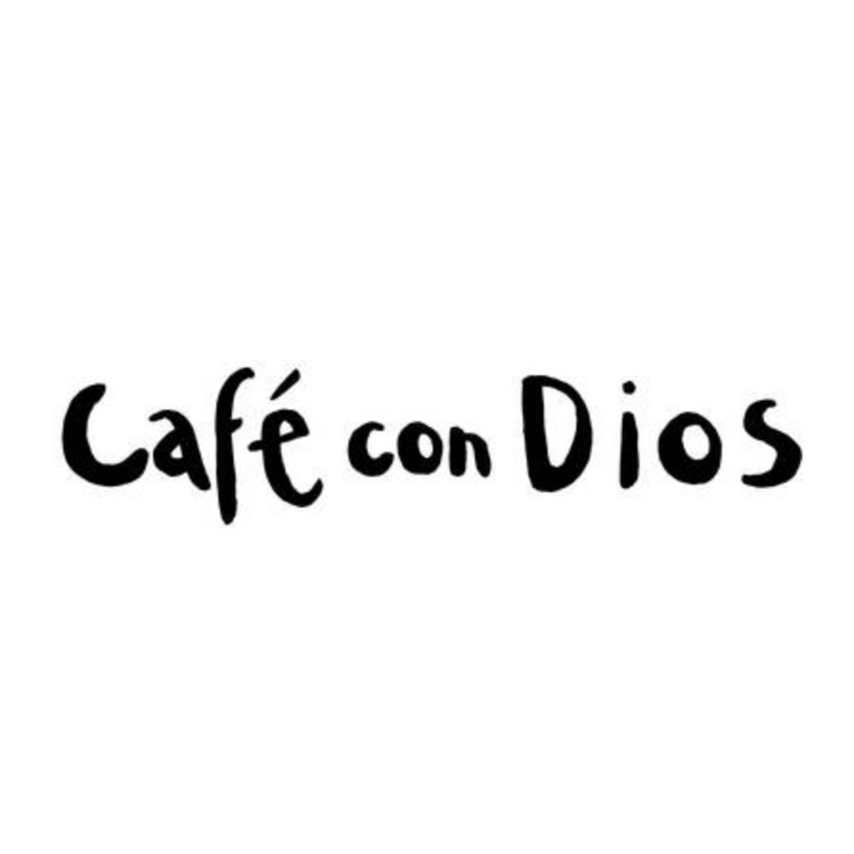 Schwarzer Schriftzug Café con Dios auf Weiß
