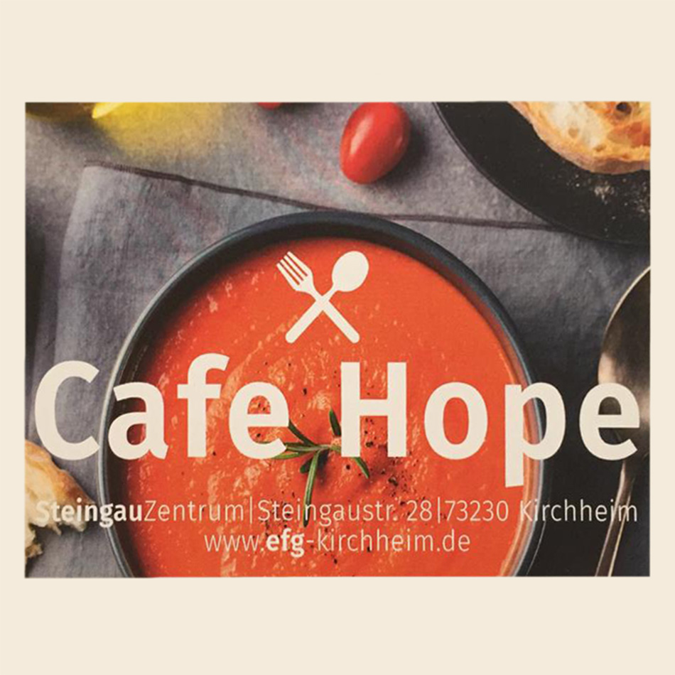 Café Hope Werbeposter mit Tomatensuppe anzeigen
